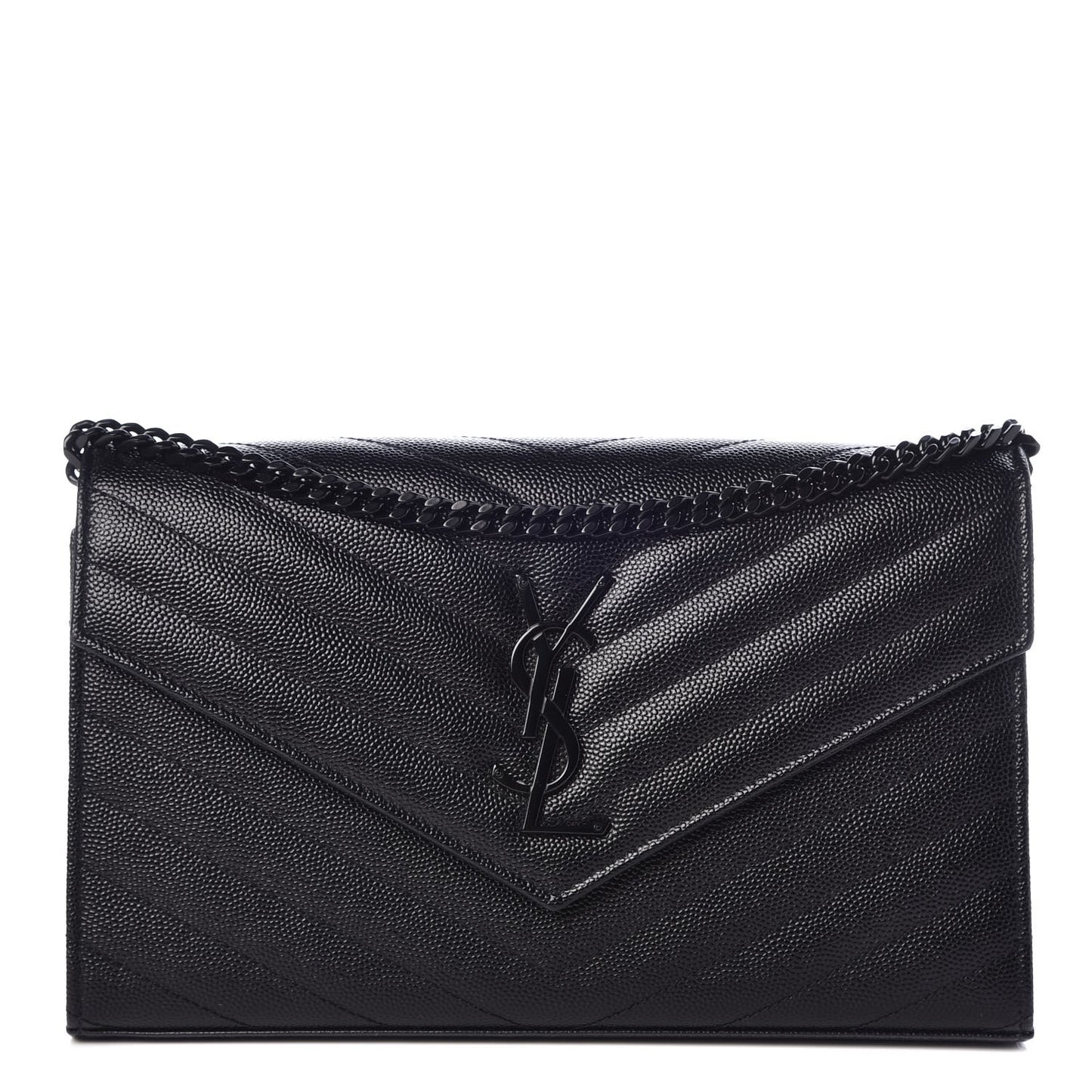 Grain De Poudre Matelasse Chevron Monogram Chain Wallet Black