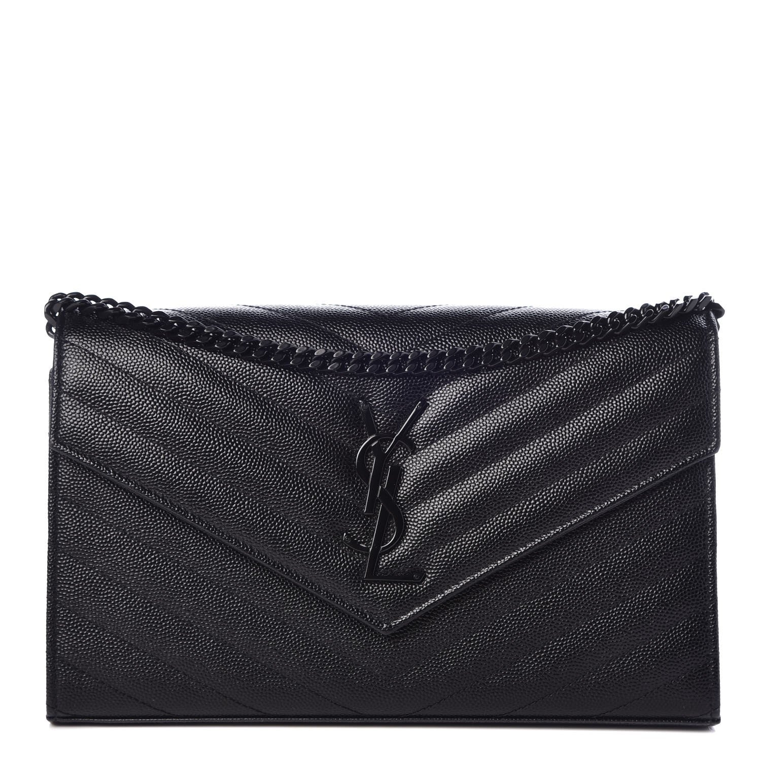 Saint Laurent Grain De Poudre Matelasse Chevron Monogram Chain Wallet Black 1 of 7