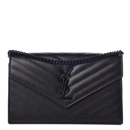 Saint Laurent Grain De Poudre Matelasse Chevron Monogram Chain Wallet Black 1 of 7