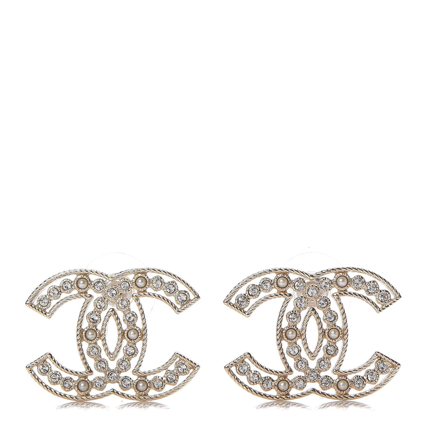 Pearl Crystal Sparkling Pearls CC Earrings Light Gold