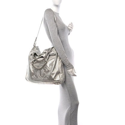 Chanel Metallic Glazed Calfskin Perforated Large Rodeo Drive Tote Silver 2 of 11