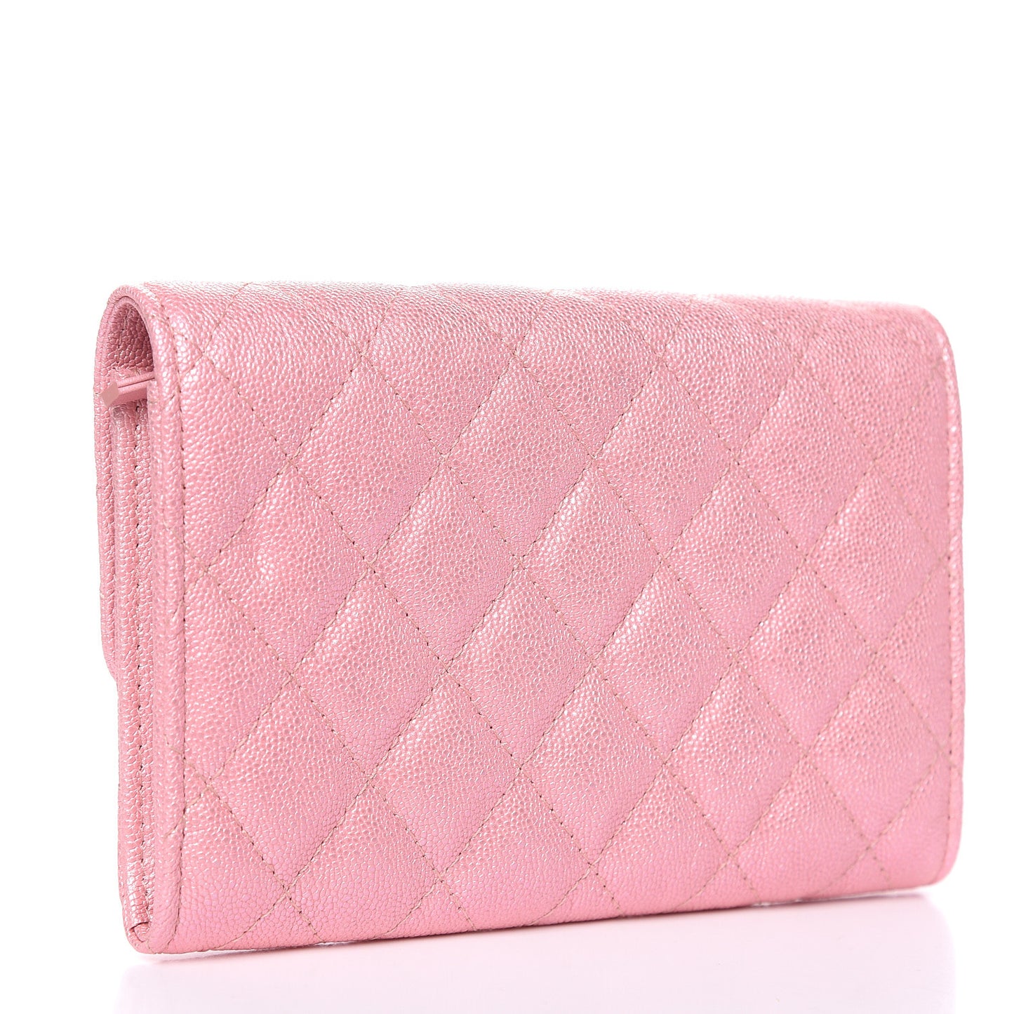 Iridescent Caviar Quilted Medium Flap Wallet Rose Pink