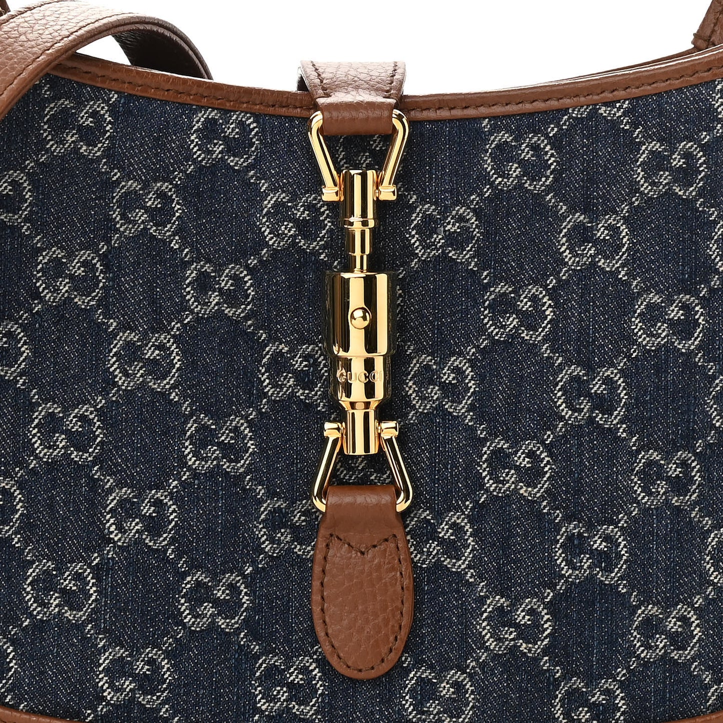 New Denim GG Monogram Calfskin Small Jackie 1961 Hobo Blue Tea Cuir