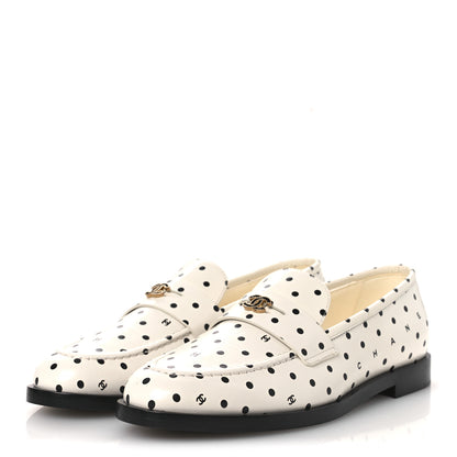 Chanel Printed Calfskin CC Dots Moccasin Loafers 36 Ivory Black 4 of 11