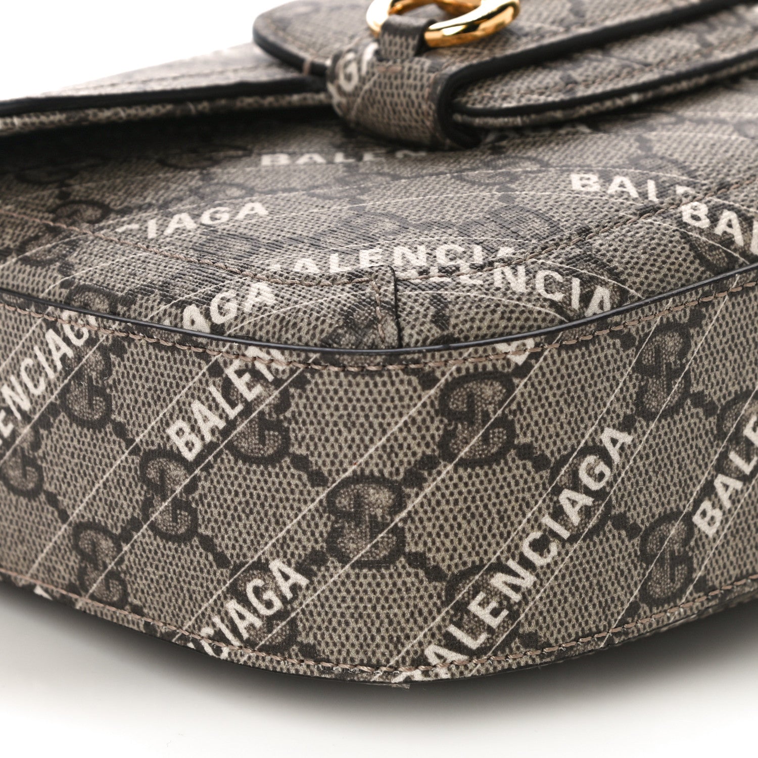 Gucci X BALENCIAGA GG Supreme Monogram Web Logo Print Mini Horsebit 1955 Shoulder Bag Beige Ebony 5 of 11