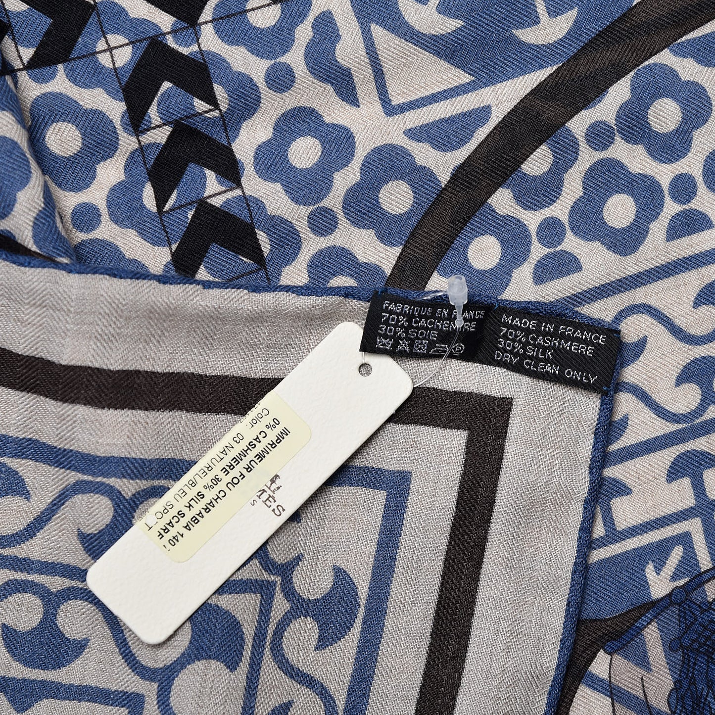 Cashmere Silk Imprimeur Fou Charabia Shawl 140 Naturel Bleu Sport Poivre