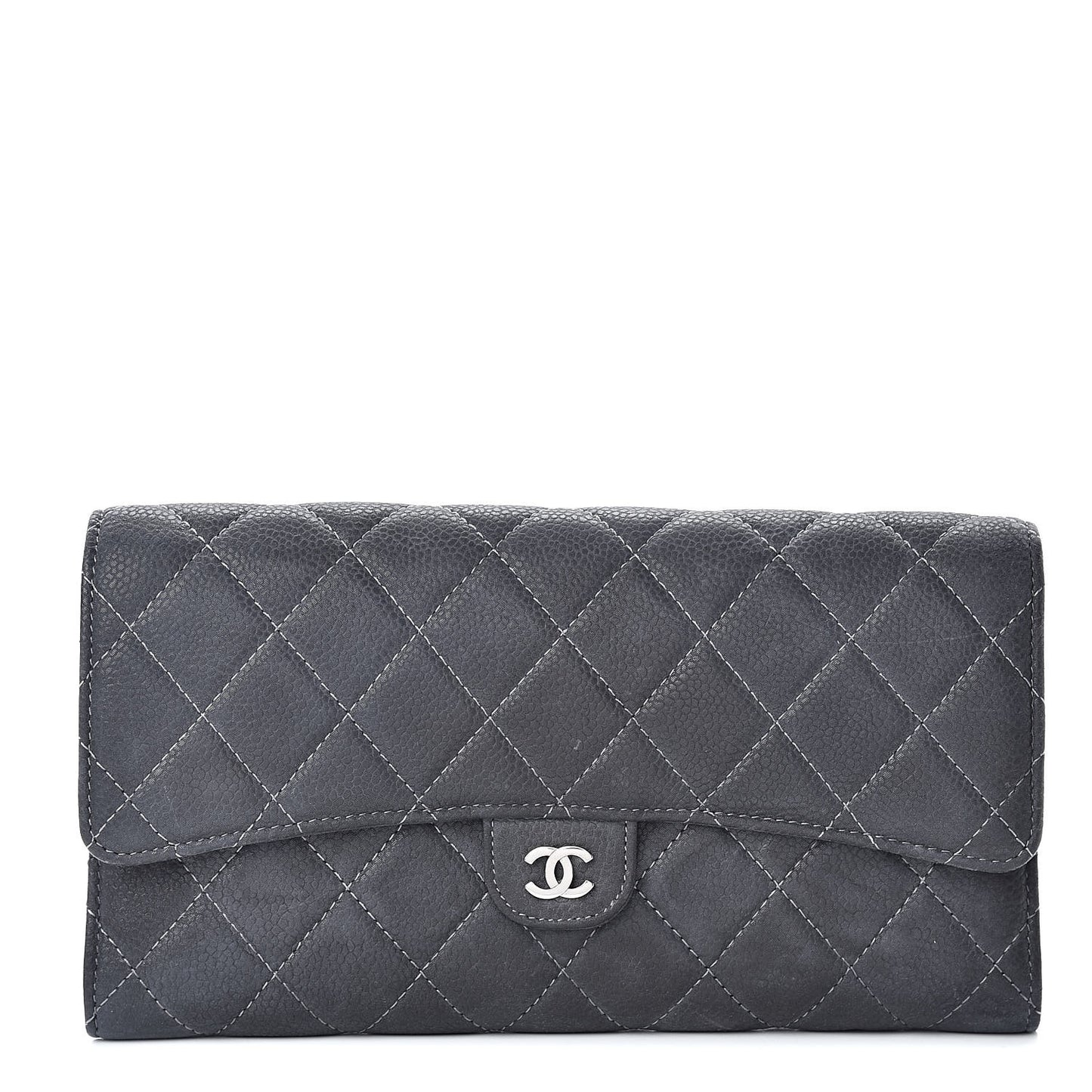 Iridescent Caviar Quilted Large Flap Wallet Grey