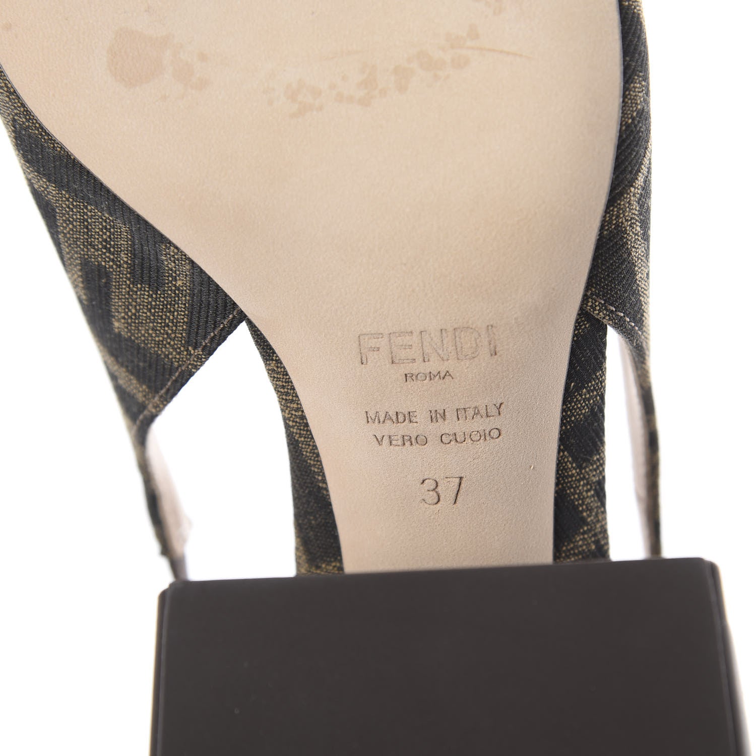 Fendi Jacquard Calfskin FF Tortoise Promenade Slingback Loafer Pumps 37 Tobacco 7 of 7