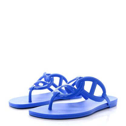 Hermes Rubber Womens Egerie Sandals 37 Bleu Outremer 3 of 9