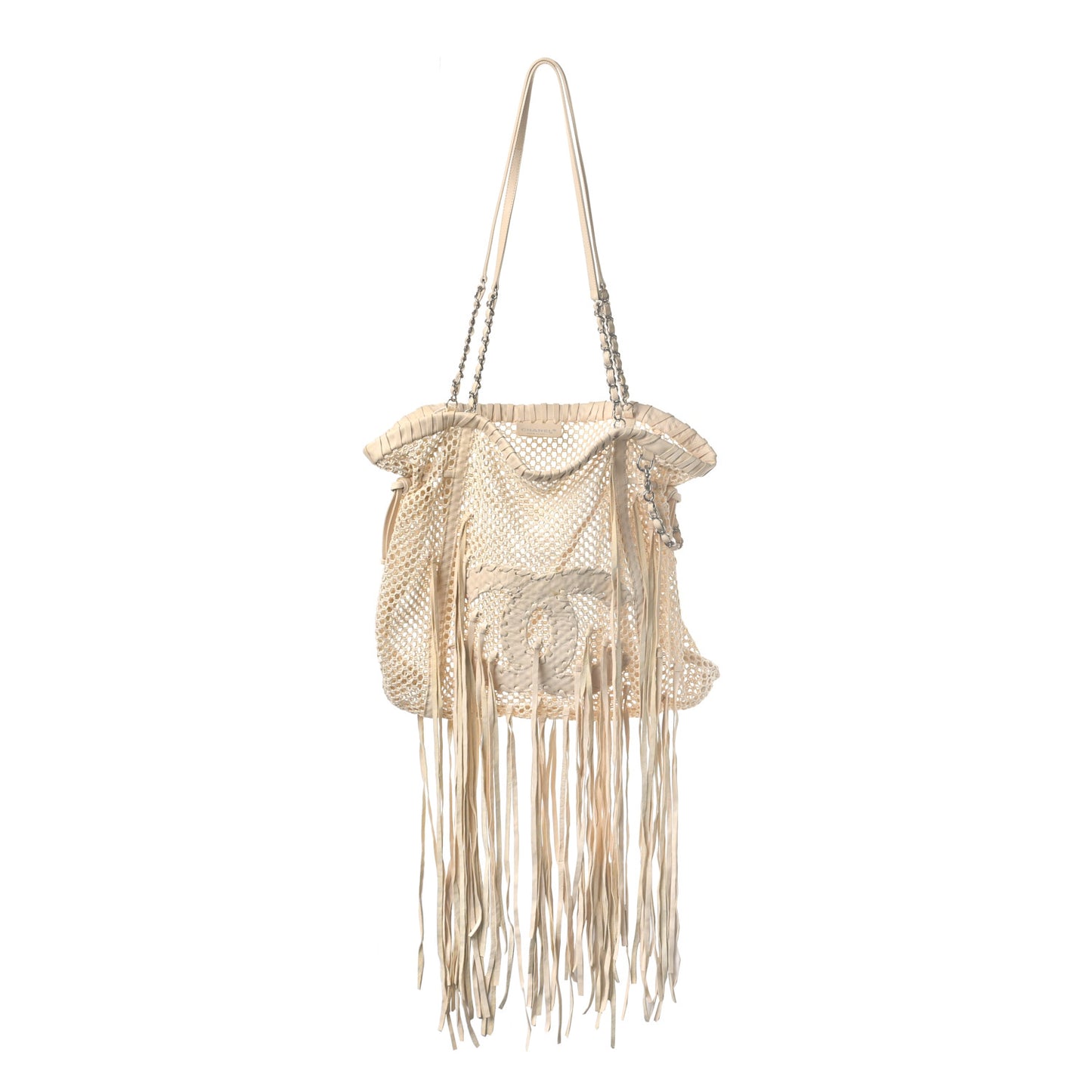 Calfskin Fringe Large La Madrague Tote Dark White