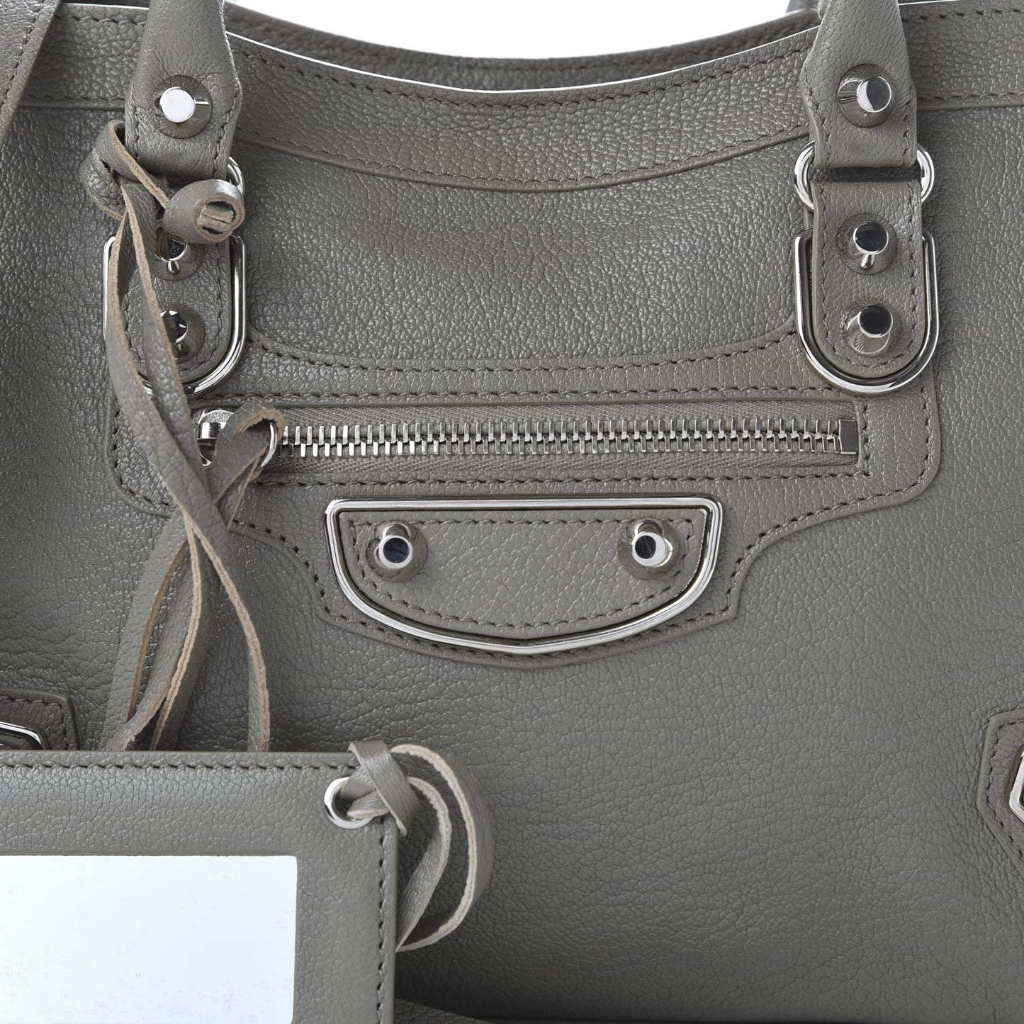 Chevre Silver Metallic Edge Hardware City Gris Taupe
