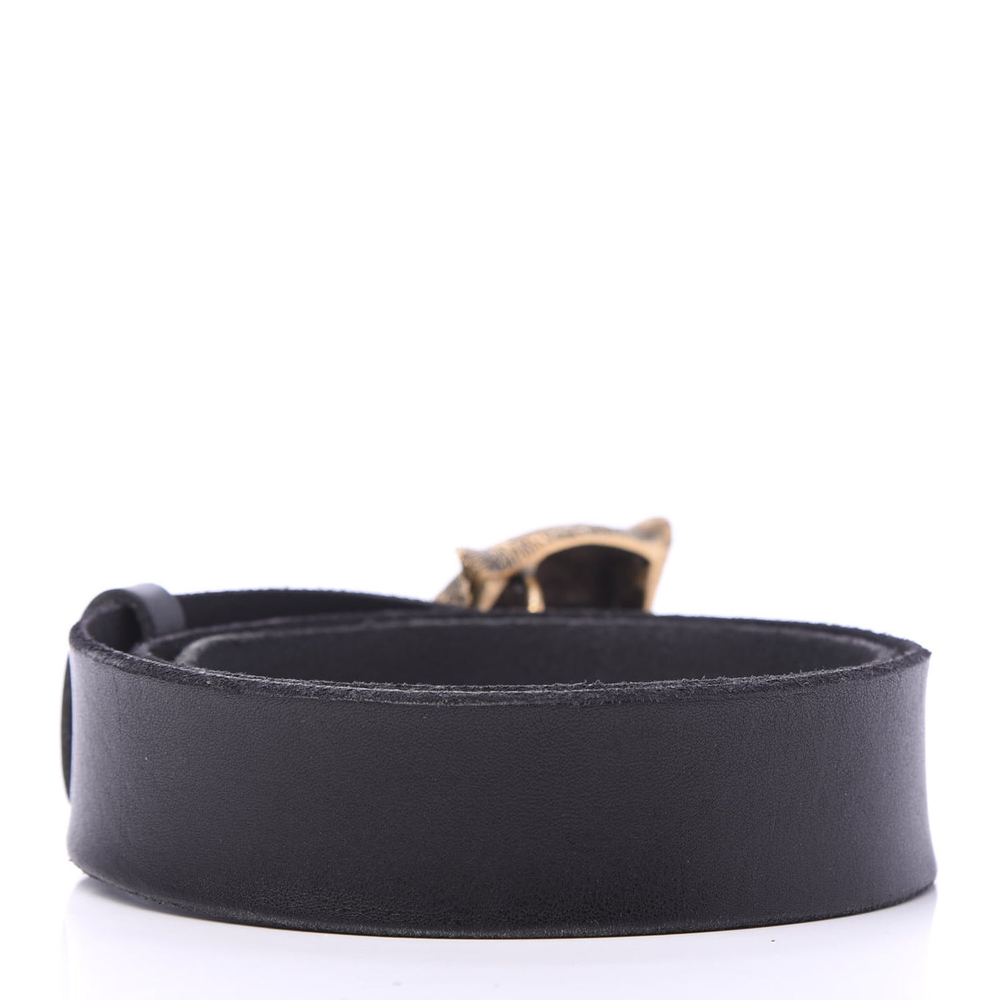 Calfskin Brass Feline Buckle Belt 80 32 Black