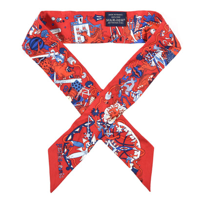 Hermes Silk La Folle Parade Twilly Rouge Bleu White 1 of 4