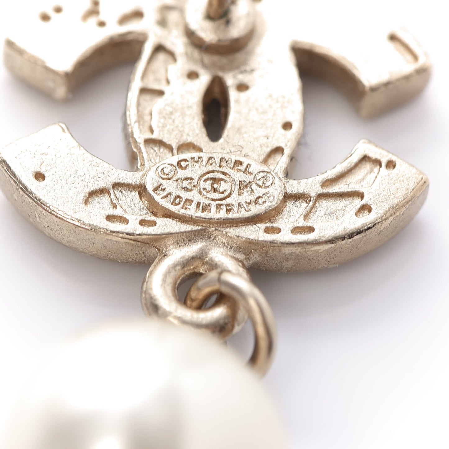 Pearl Enamel World CC Drop Earrings Gold Ivory