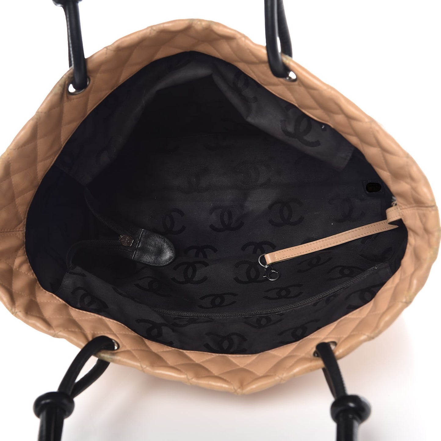Calfskin Quilted Large Cambon Tote Beige Black