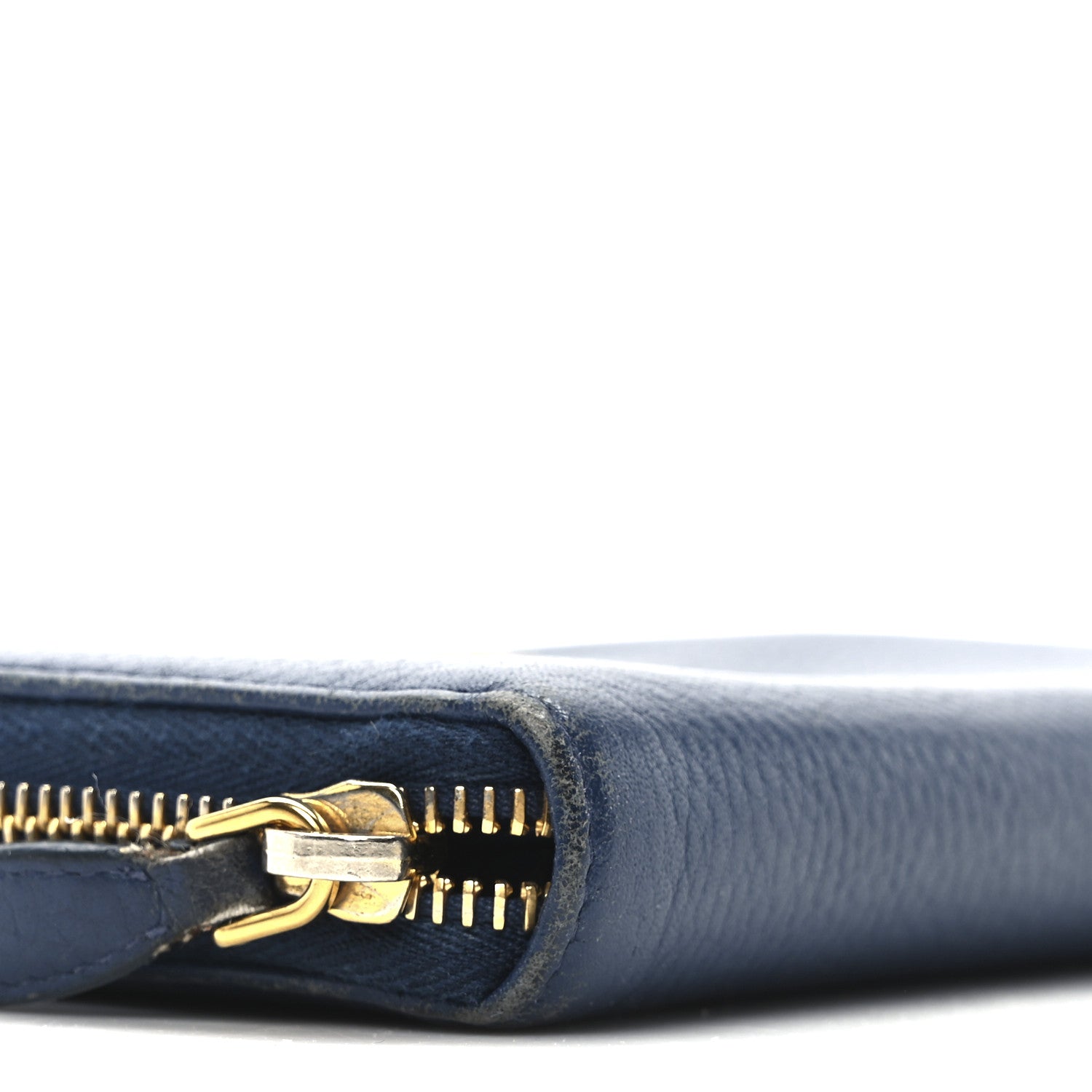 Prada Vitello Daino Metal Zip Around Wallet Blue 8 of 9