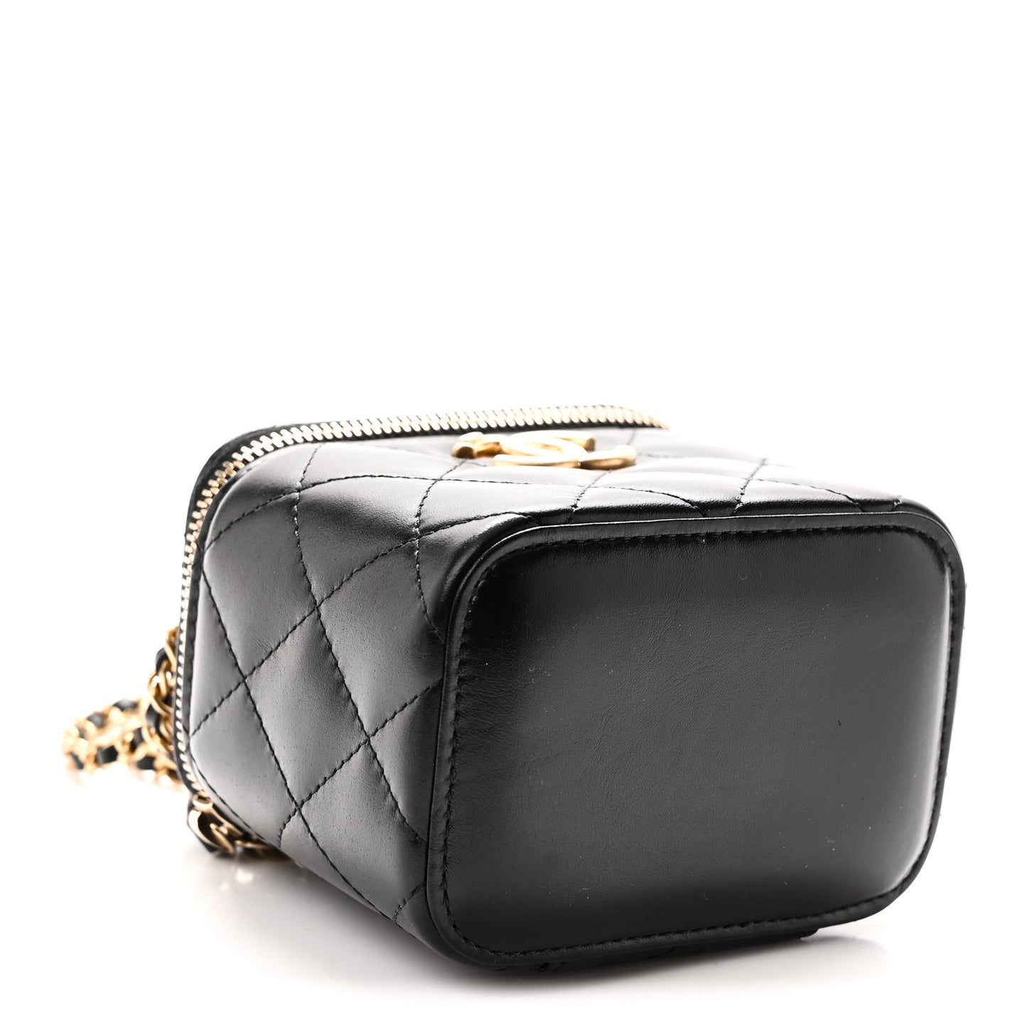 Calfskin Quilted Mini Perfect Fit Vanity Case With Chain Black