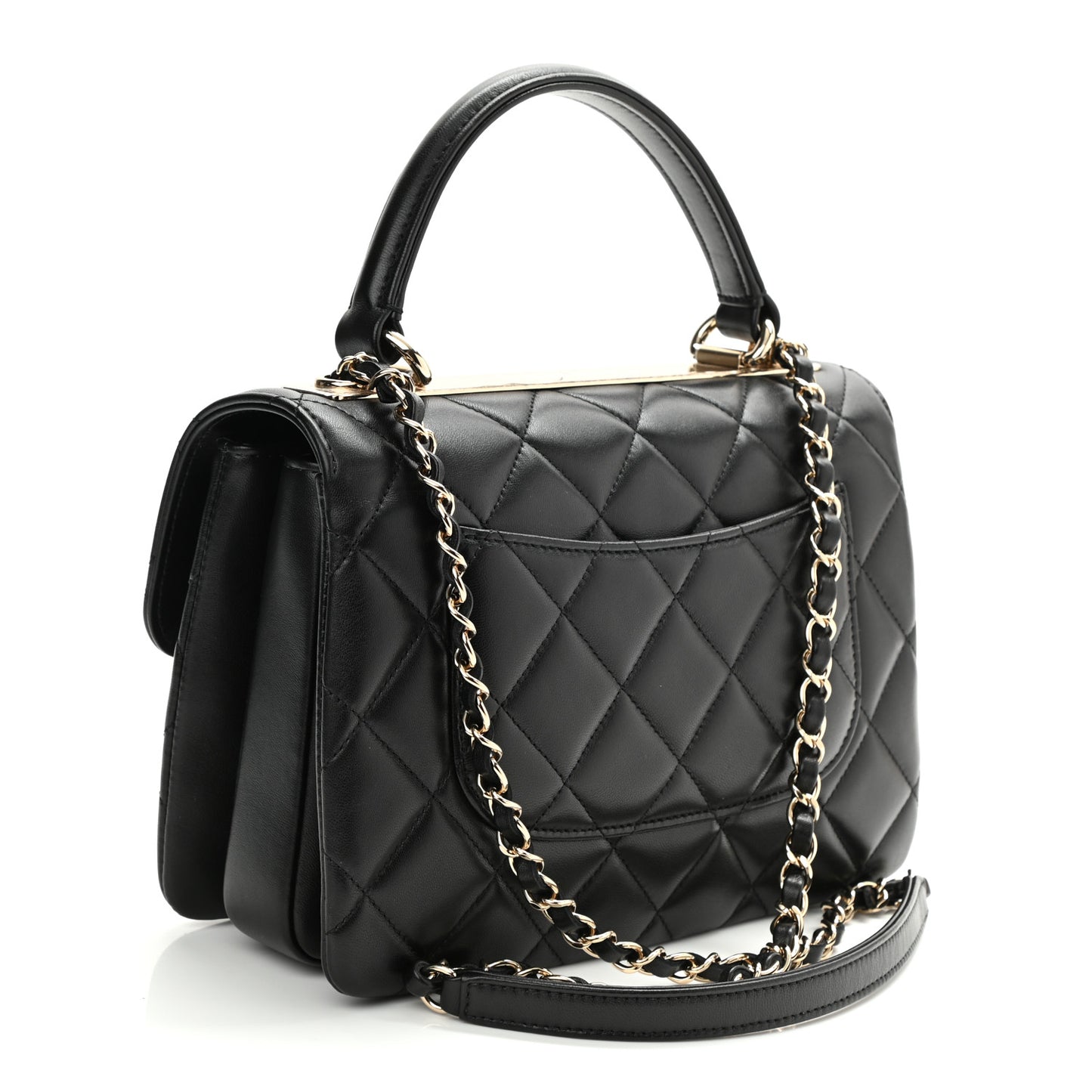 Lambskin Quilted Small Trendy CC Dual Handle Flap Bag Black