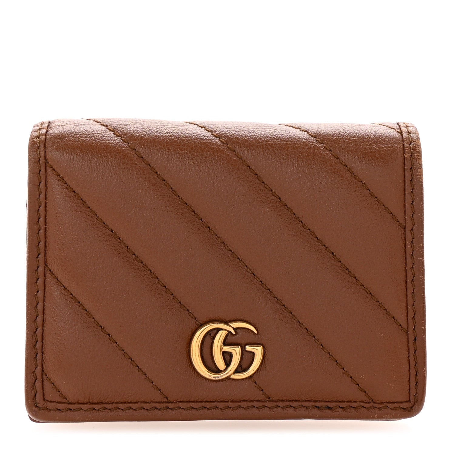 Gucci Azalea Calfskin Matelasse Diagonal GG Marmont Card Case Wallet Cuir 1 of 8