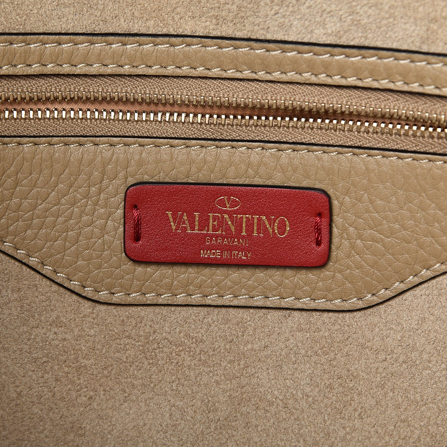 Grained Calfskin Small Rockstud Shoulder Tote Beige