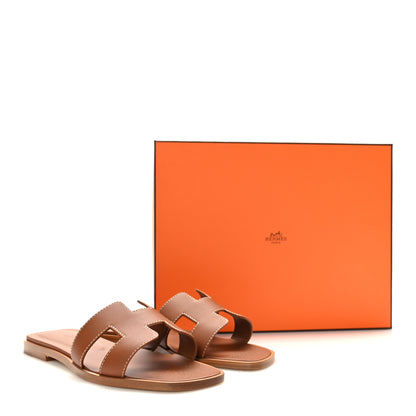 Hermes Box Calfskin Oran Sandals 37 Gold 9 of 9