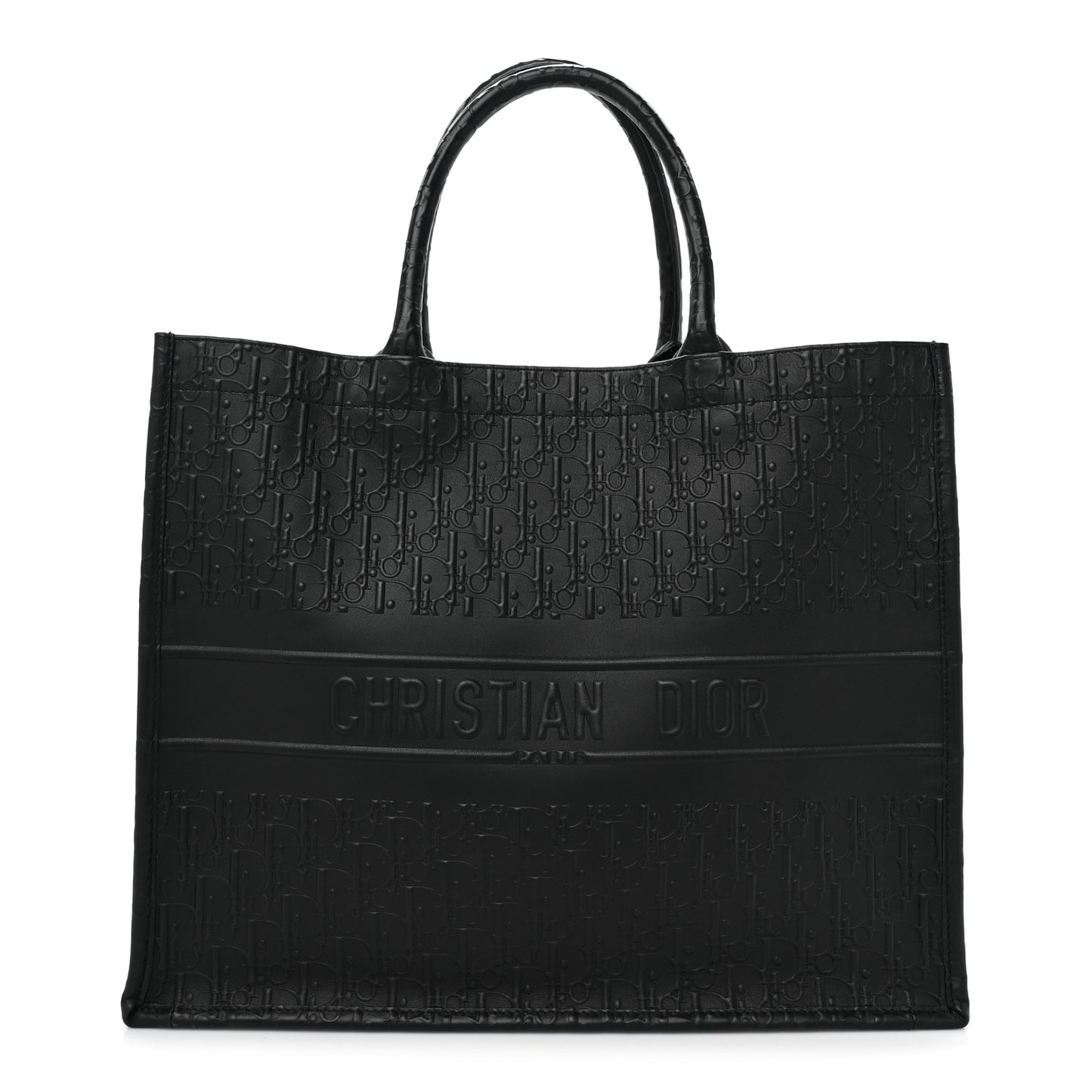 Oblique Calfskin Embossed Large Book Tote Black