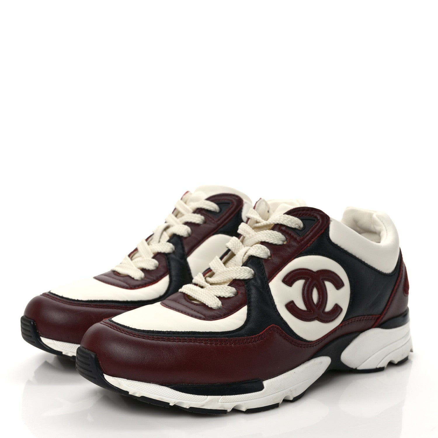Chanel Calfskin CC Sneakers 37 Burgundy White 3 of 9