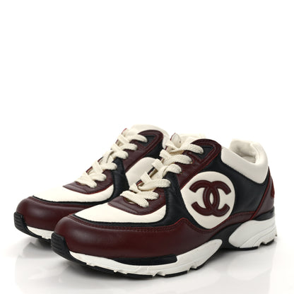 Chanel Calfskin CC Sneakers 37 Burgundy White 3 of 9