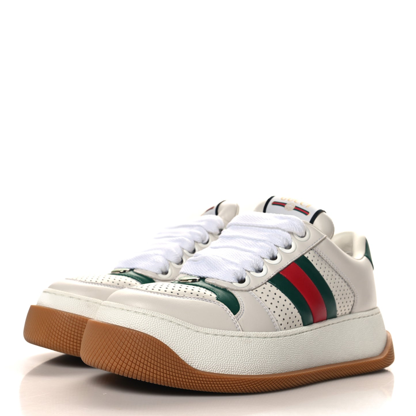 Calfskin Web Womens Double Screener Sneakers 37 White Green