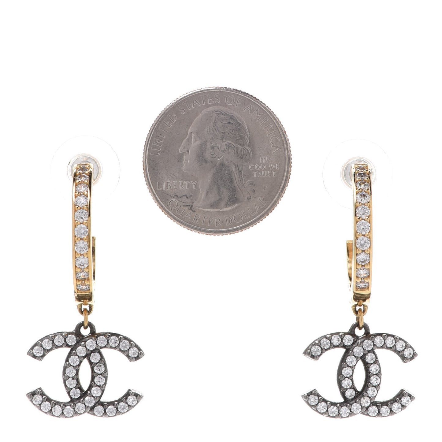 Crystal Lock Symbols CC Hoop Drop Earrings Gold Ruthenium