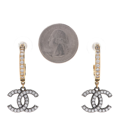 Chanel Crystal Lock Symbols CC Hoop Drop Earrings Gold Ruthenium 2 of 5