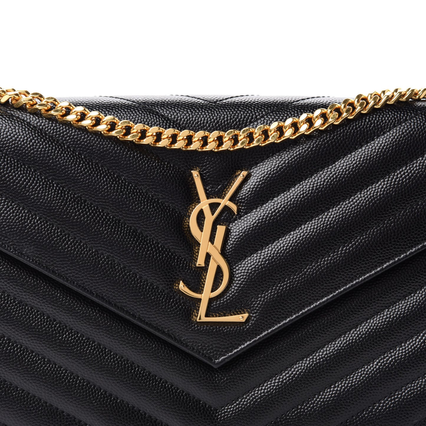 Grain De Poudre Matelasse Chevron Monogram Chain Wallet Black