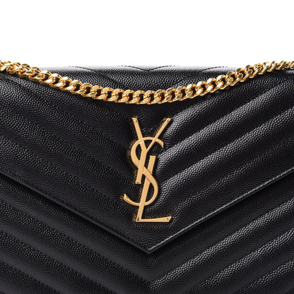 Saint Laurent Grain De Poudre Matelasse Chevron Monogram Chain Wallet Black 11 of 12