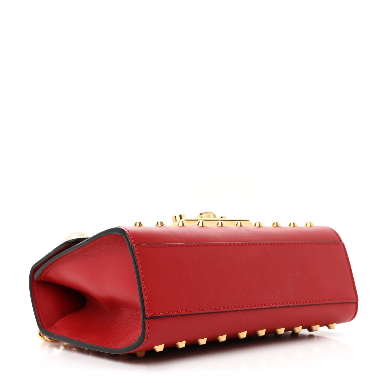 Gucci Calfskin Studded Small Padlock Shoulder Bag Hibiscus Red 4 of 11