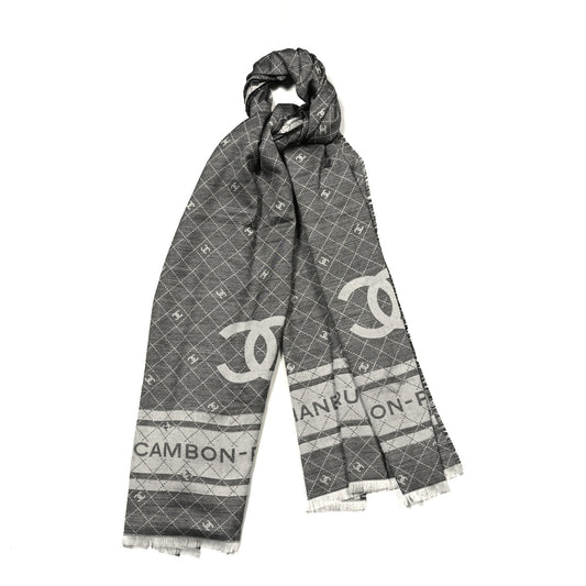 Cashmere Silk Quilted CC Logo Scarf Black