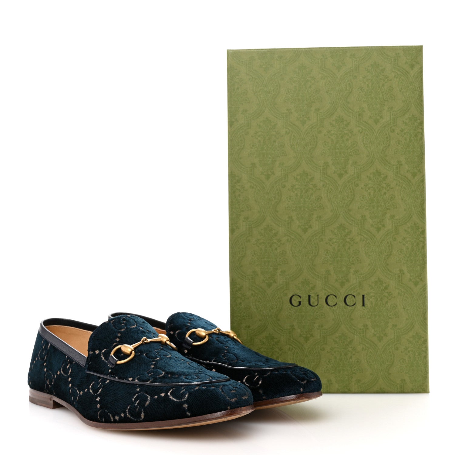 Gucci Velvet GG Monogram Horsebit Mens Jordaan Loafers 9 Blue