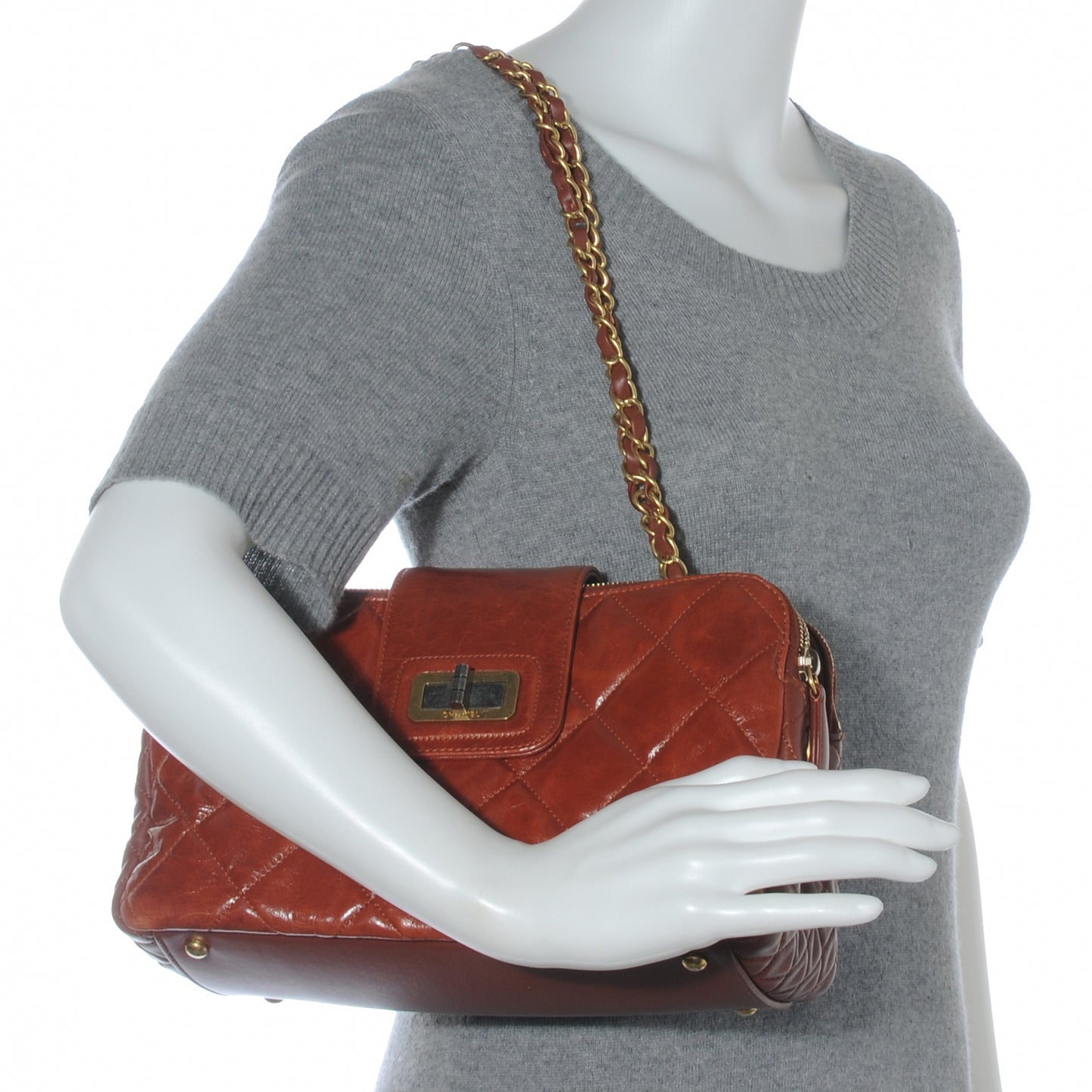 Glazed Calfskin Mademoiselle Zip Shopping Tote Red