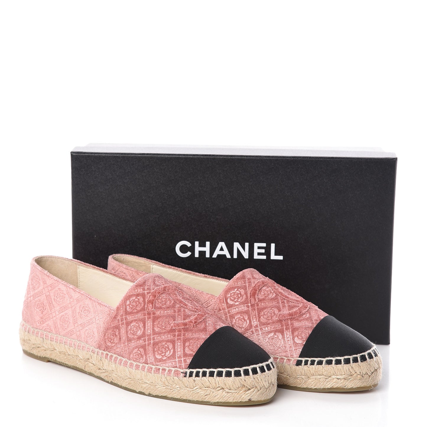 Velvet Grosgrain Quilted Camellia CC Espadrilles 40 Pink Black