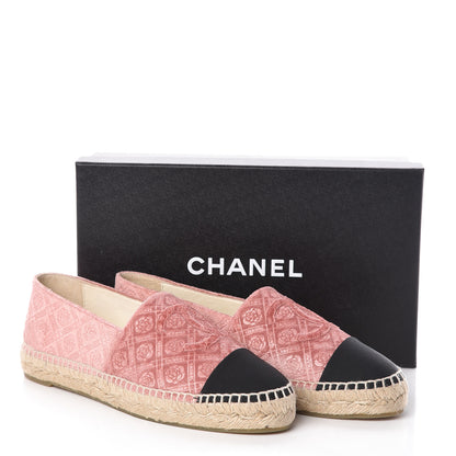 Chanel Velvet Grosgrain Quilted Camellia CC Espadrilles 40 Pink Black 8 of 8