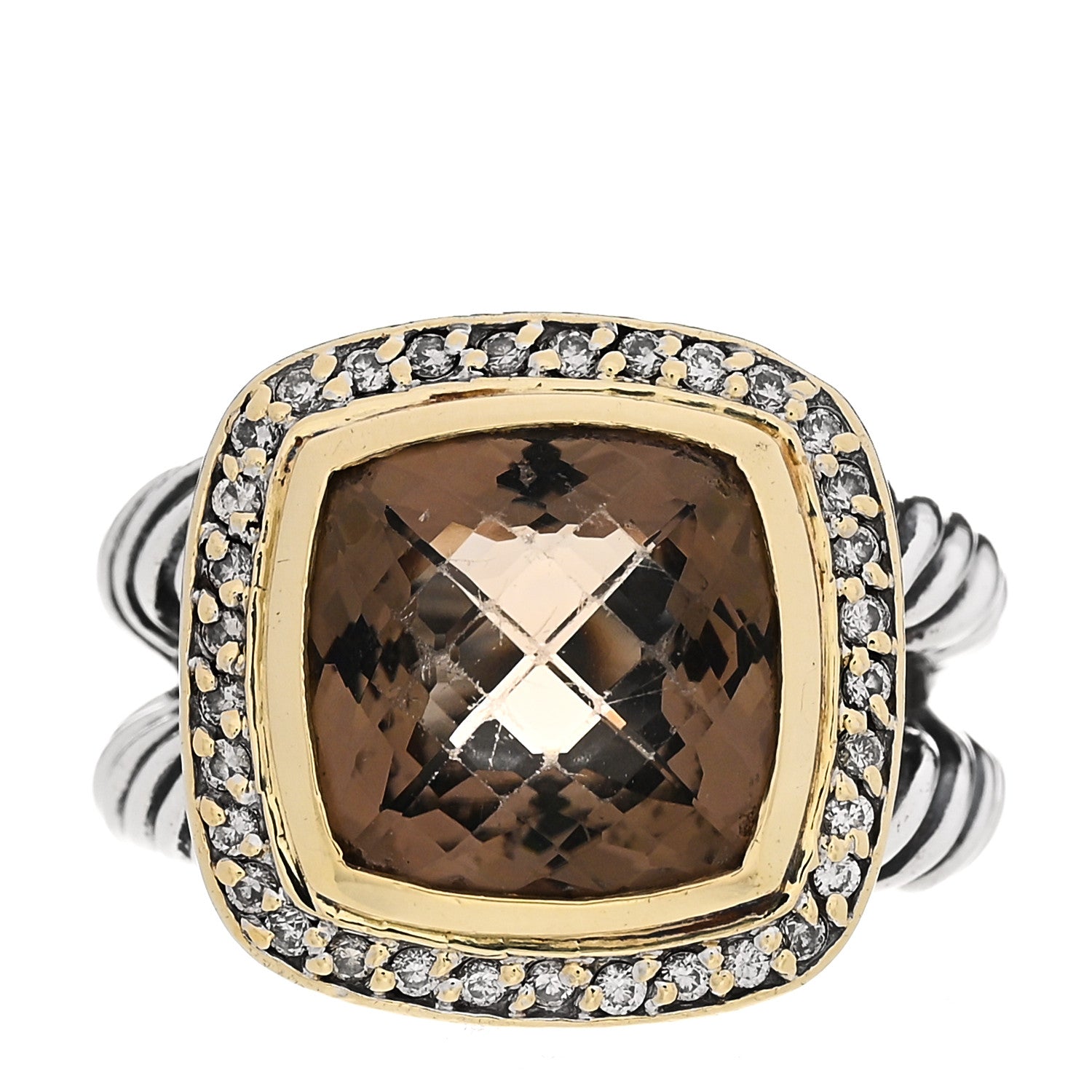 David Yurman Sterling Silver 18K Yellow Gold Diamond Smoky Quartz 11mm Albion Ring 53 6.5 1 of 7