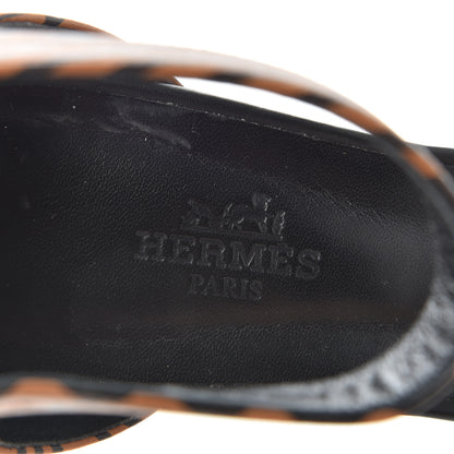 Hermes Calfskin Printed Acapulco Wedge Sandals 37 Black Naturel 8 of 11