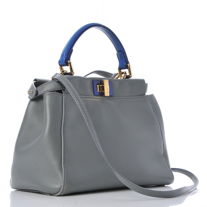 Fendi Nappa Colorblock Mini Peekaboo Iconic Satchel Grigio Chiaro Fragola Blue 3 of 9