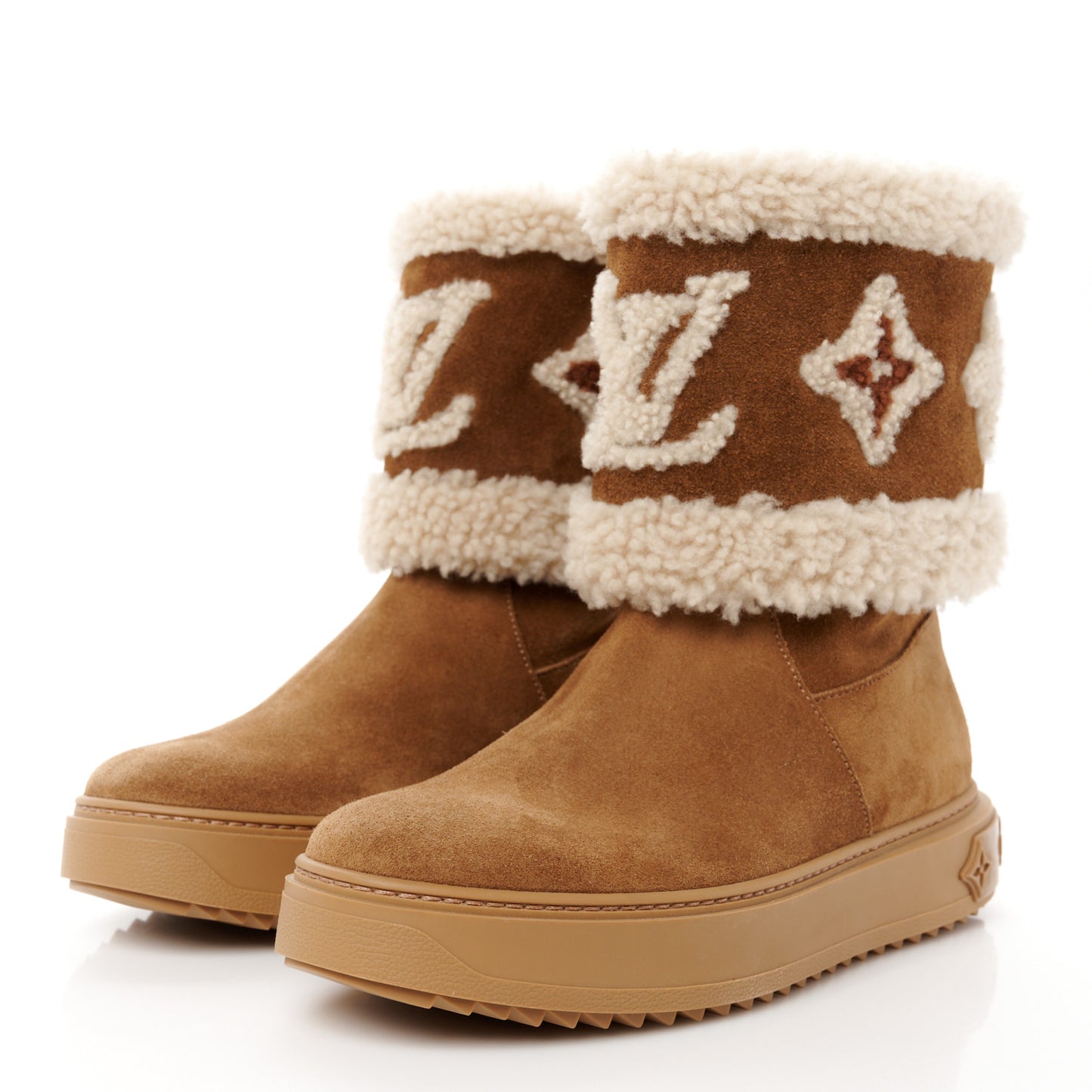 Suede Calfskin Shearling Snowdrop Flat Ankle Boot 37.5 Cognac