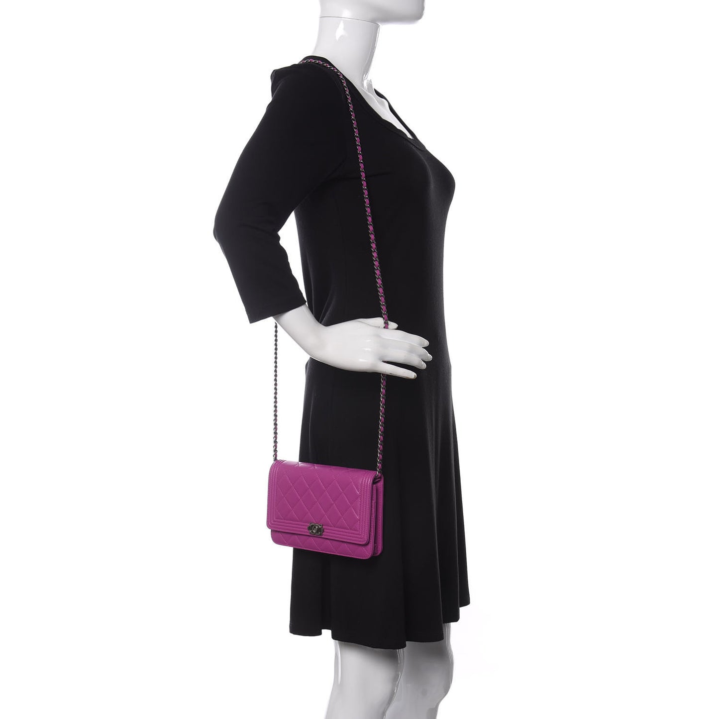 Lambskin Quilted Boy Wallet On Chain WOC Dark Pink