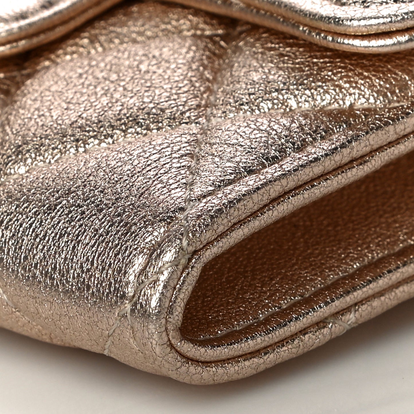 Metallic Lambskin Quilted Flap Card Holder Wallet Gold