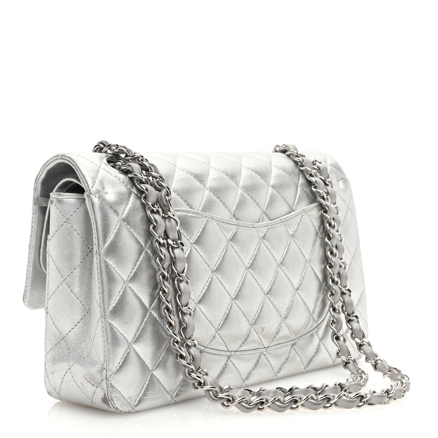 Chanel Metallic Lambskin Quilted Medium Double Flap Silver 3 of 11