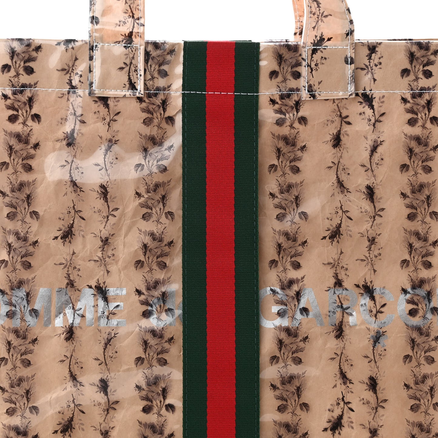 X COME DE GARCONS Plastic Web Floral Paper Shopper Tote