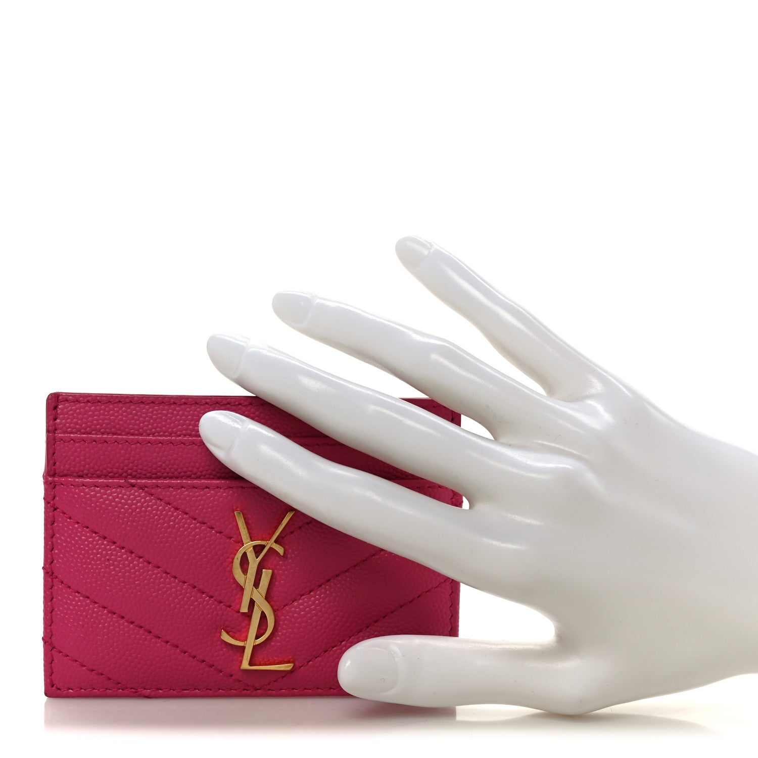 Saint Laurent Grain De Poudre Matelasse Chevron Monogram Credit Card Case Fresh Fuxia 2 of 9
