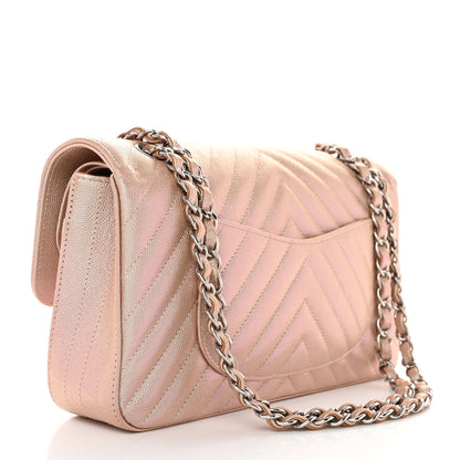 Chanel Metallic Caviar Chevron Quilted Medium Double Flap Light Gold 3 of 12