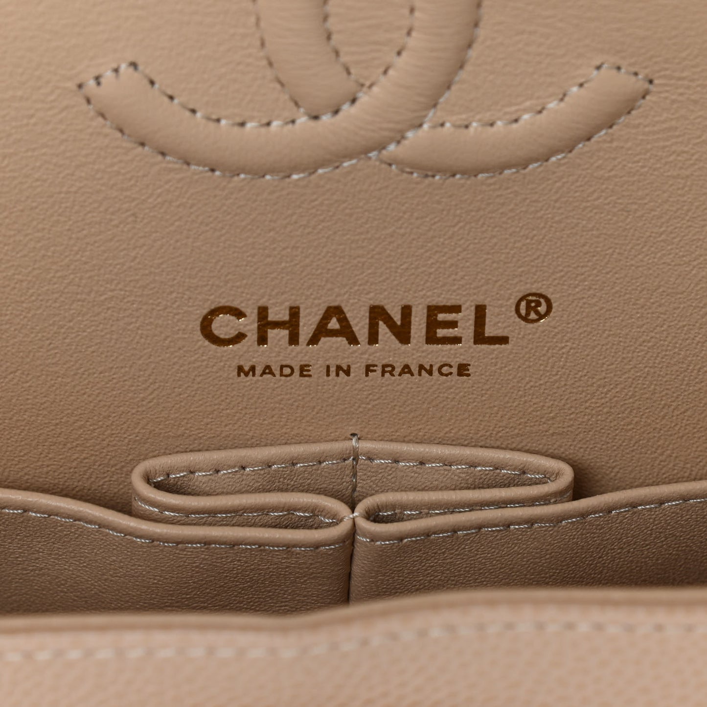 Caviar Quilted Small Double Flap Beige